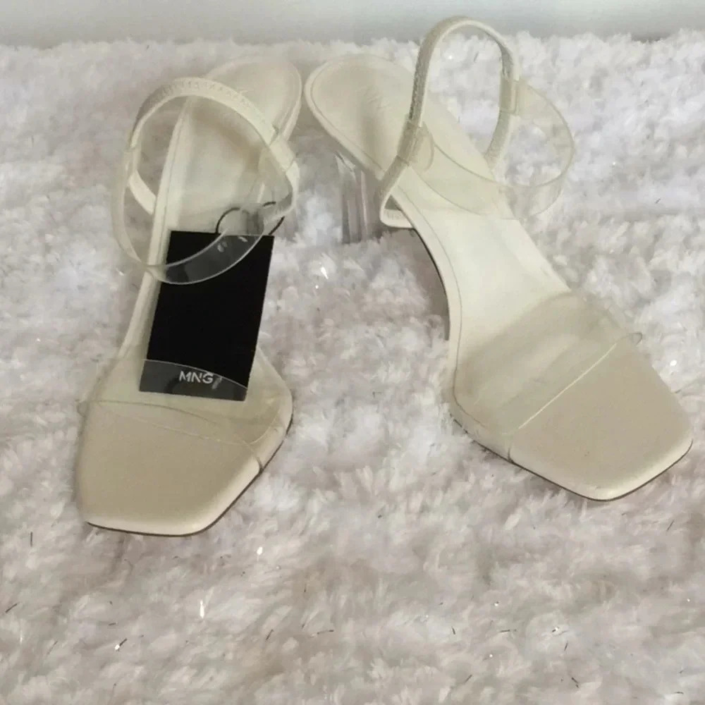 NWT MANGO White & Clear Plastic Sandal Size 37